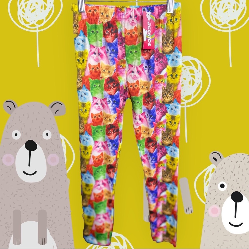 JesKids Leggings Size Medium Girls Cat Pattern Bottom Eclectic Colorful NWT